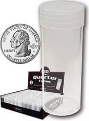 Lot of 10 BCW Round Clear Plastic Quarter Coin Tubes w/ Screw-On Cap