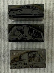 LOT OF 3 letterpress Printing Blocks Old Car and semi truck 1940s era newspaper