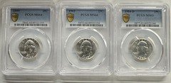 Lot of 3 Washington Silver Quarters 1959-1964 PCGS MS63 & 64 Free US Shipping