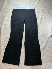 Love Theory Foldover Waist Wide-Leg Pants Black/Gray Stretch Knit Womens M