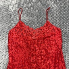 Lucie Ann Nightgown Small Red Brocade Sheer Slip Dress Embroidered Vintage