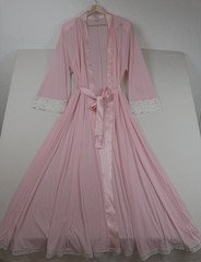 Lucie Ann Women's Robe Nightgown Satin Long Hollywood Glam L Luxe Victorian Pink