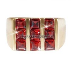 Lustrous Garnet Square Cut With 14K Solid  Gold  Ring For Men #C222