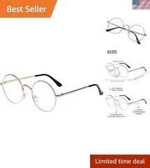 Luxury Vintage Gold Round Frame Eyeglasses - Large Oversized Clear Lens