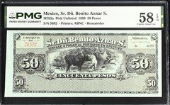 M782a Mexico Pre Revolution 50 Pesos Remainder 1889 P unlisted PMG Ch AU 58 EPQ
