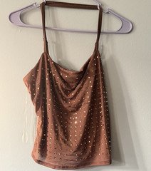 Madden NYC Brown Solid Rhinestone Camisole Tank Top L Adjustable Strap