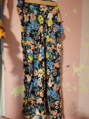 Maeve by Anthropologie Floral Long A-Line Skirt Elastic Waist Black Multicolor 