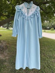 Maggie And McQuade Vintage Baby Blue Long Nightgown With Butterflies Embroidered