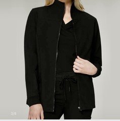 Mandala Scrub Jacket Women Size S Black Equa-Tek Full Zip Mock Neck Pockets