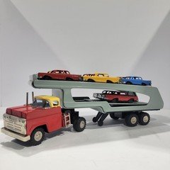 Marx Linemar Auto Transport Pressed Steel Friction Toy Car Hauler With 8 Cars