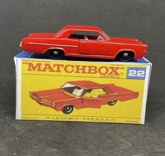 Matchbox Lesney 22 Pontiac Coupe Regular Wheels With Rare Reproduction F Box.