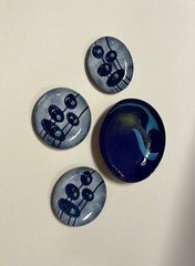 MCM Enamel On Copper Coasters And Dish Vintage Retro Abstract Blue
