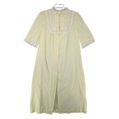 Med Vintage Pale Yellow Lace Embroidered Barbizon Nightgown Robe Maxi