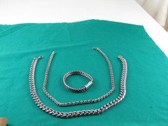 Men 2 Stainless Steel Chains and a SHR Woven Stainless Steel Bracelet