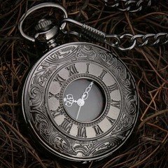 Mens Analog Quartz Pocket Watch Chain Black  Case Pendant Necklace Modern Gift