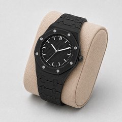 Men’s Black Quartz Watch Metal Bracelet Octagon Bezel Analog