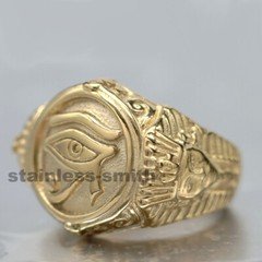 Mens Gold Egyptian Egypt Pharaoh Eye Of Horus Ra Ring Stainless Steel Size 7-15