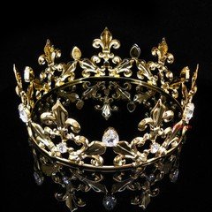 Men's Imperial Medieval Fleur De Lis Gold King Metal Crown 7cm Tall 56.5cm Circ