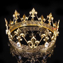 Men's Imperial Medieval Fleur De Lis Gold King Metal Crown 8cm Tall 56.5cm Circ