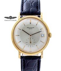 Men's Patek Philippe 3445 Calatrava 18k Gold 35mm Silver Dial Automatic Serviced