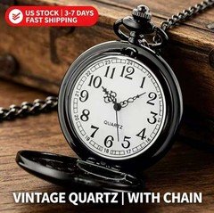 Mens Vintage Pocket Watch Quartz with Chain Arabic Numerals for Gift USA Stock
