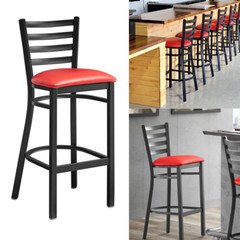 Metal Bar Stool Ladder Back Durable Red Vinyl Seat 28"H Commercial Pub Chair