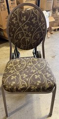Metal Frame Brown Banquet Chair w/ Padded Fabric Seat/Back Brown Tan Scroll