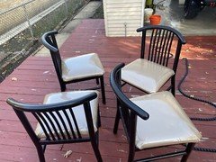 Metal restaurant chairs with new covers.
