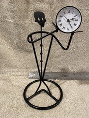 Metal Wire Figure of Man in Tuxedo Holding Quartz Clock - Made in Japan ~1988