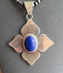 Mexican 925 Sterling Silver Flower Lapis Stone Pendant- from the 1940’s
