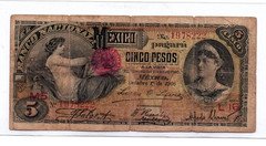 Mexican Revolution 1906 El Banco Nacional de Mexico 5 Pesos Banknote Currency