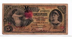 Mexican Revolution 1909 El Banco Nacional de Mexico 5 Pesos Banknote Currency