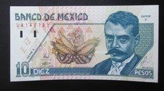 Mexico 10 Pesos 1996 UNC  Emiliano Zapata  Series X Uncirculated  Banknote