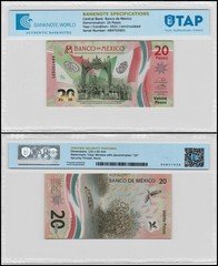 Mexico 20 Pesos, 2021, P-132a.5, UNC, Commemorative, Polymer, TAP Authenticated