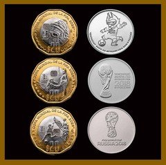 Mexico 20 Pesos + Russia 25 Rubles, 6 Coin Set, 2018/ 2026 FIFA World Cup