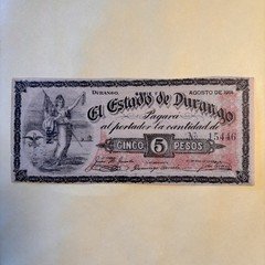 Mexico Revolutionary Note / El Estado de Durango 1914 5 Pesos Pancho Villa XF