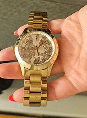 Michael Kors Everest Gold Tone World Map Dial Date Quartz Watch 42mm 10 ATM