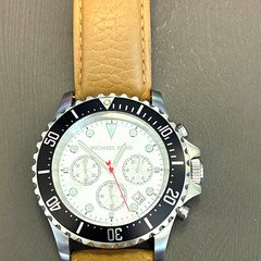 Michael Kors MK-3096 Quartz Chronograph Date Silver Dial Brown Leather 10ATM