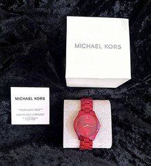 Michael Kors MK-3843 Red Stainless Steel Quartz 38mm 5 ATM w/ Box & Papers