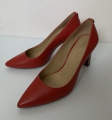 Michael Kors Red Leather Pointed Toe Block Heel Pumps Slip-On Size 7