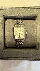 MICHELE Deco 33mm Rectangle Diamond Marker Quartz Silver SS Bracelet Box