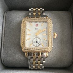 MICHELE Deco Diamond Bezel Two-Tone Bracelet Swiss Quartz Women's Watch