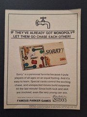 Mid-century Famous Parker Games Monopoly Risk Sorry Ouija - Vintage 1969 AD LOT