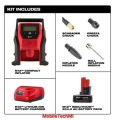 Milwaukee 2475-21XC M12 Cordless Portable Inflator 4.0 Ah Battery Charger Kit