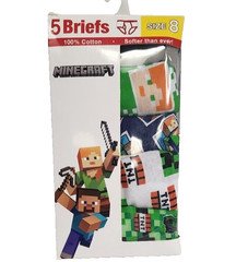 MINECRAFT Boys Underwear 5-Pack Briefs - Size 8 - 100% Combed Cotton - NIB