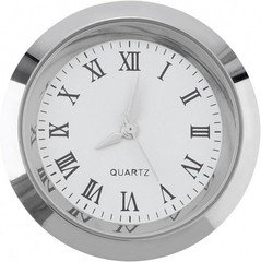 Mini Clock Insert 1.5 Inch round Quartz Movement White Face Silver Bezel Roman N