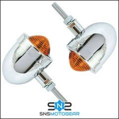 Mini Custom Chrome Body Amber Lens Motorcycle Indicators - Short Stem 5cm (Pair)