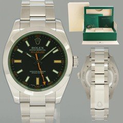 MINT Rolex Milgauss Green Anniversary Orange Black 116400GV Steel Watch Box