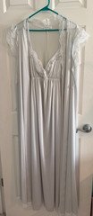 Miss Elaine PEIGNOIR Set Large Nightgown & Robe Negligee Silver Union Made USA