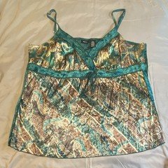 Mixit Women Plus 2X Teal Brown Beige Paisley Polyester Camisole